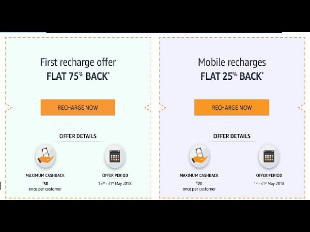 Mobile Recharges 75% Cashback offer on Amazon