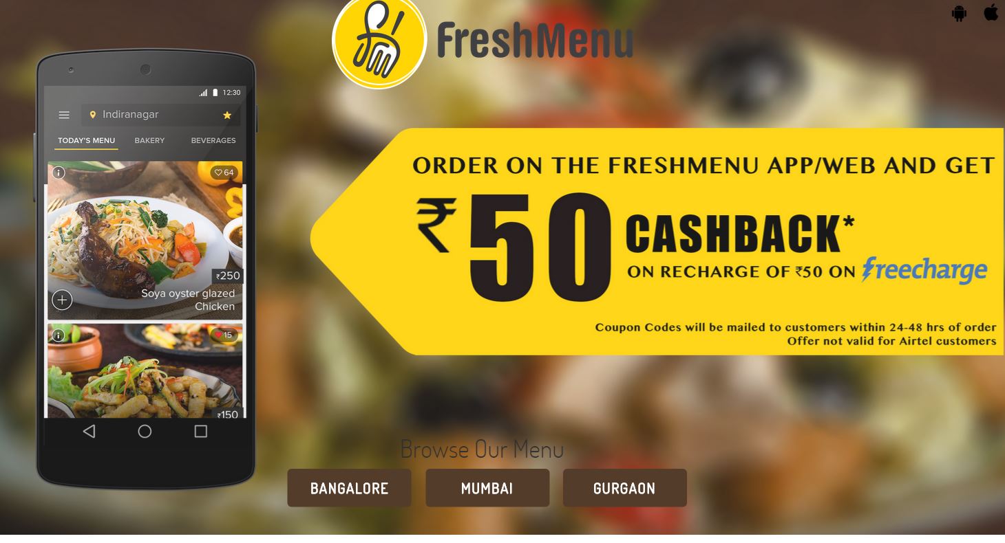 Freshmenu YOUR50 Flat 50% off on all Orders