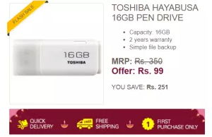 Ebay Offer - Toshiba Hayabusa 16GB Pendrive at Rs99 (Sale Live)