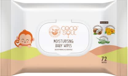 Coco Soul Moisturising Baby Wipes for Soothing & Gentle Skin- Makers of Parachute Advansed (72 Wipes)
