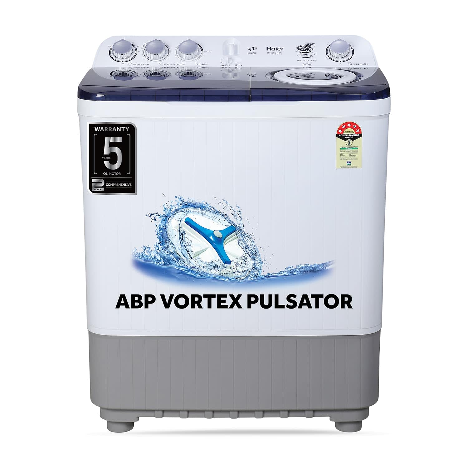 Haier 8 Kg 5 Star Voltex Pulsator Semi Automatic Top Load Washing Machine