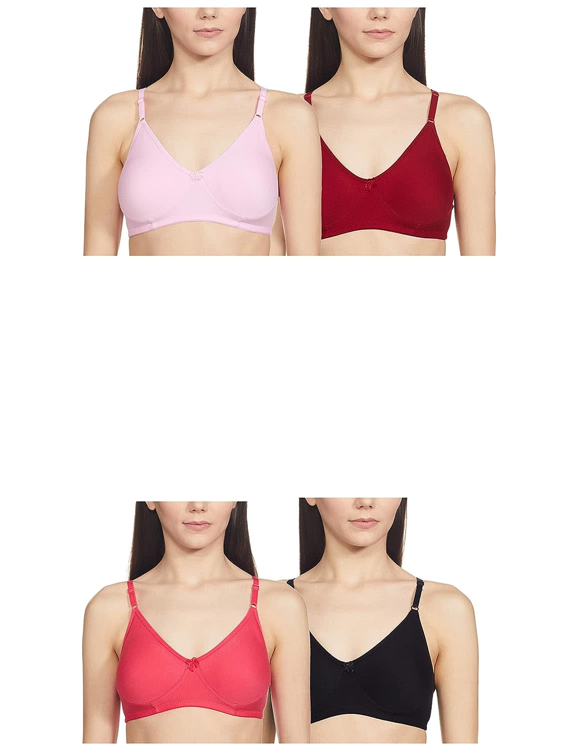LEADING LADY Women's Cotton Non Padded Non Wired Bra Pack of 4