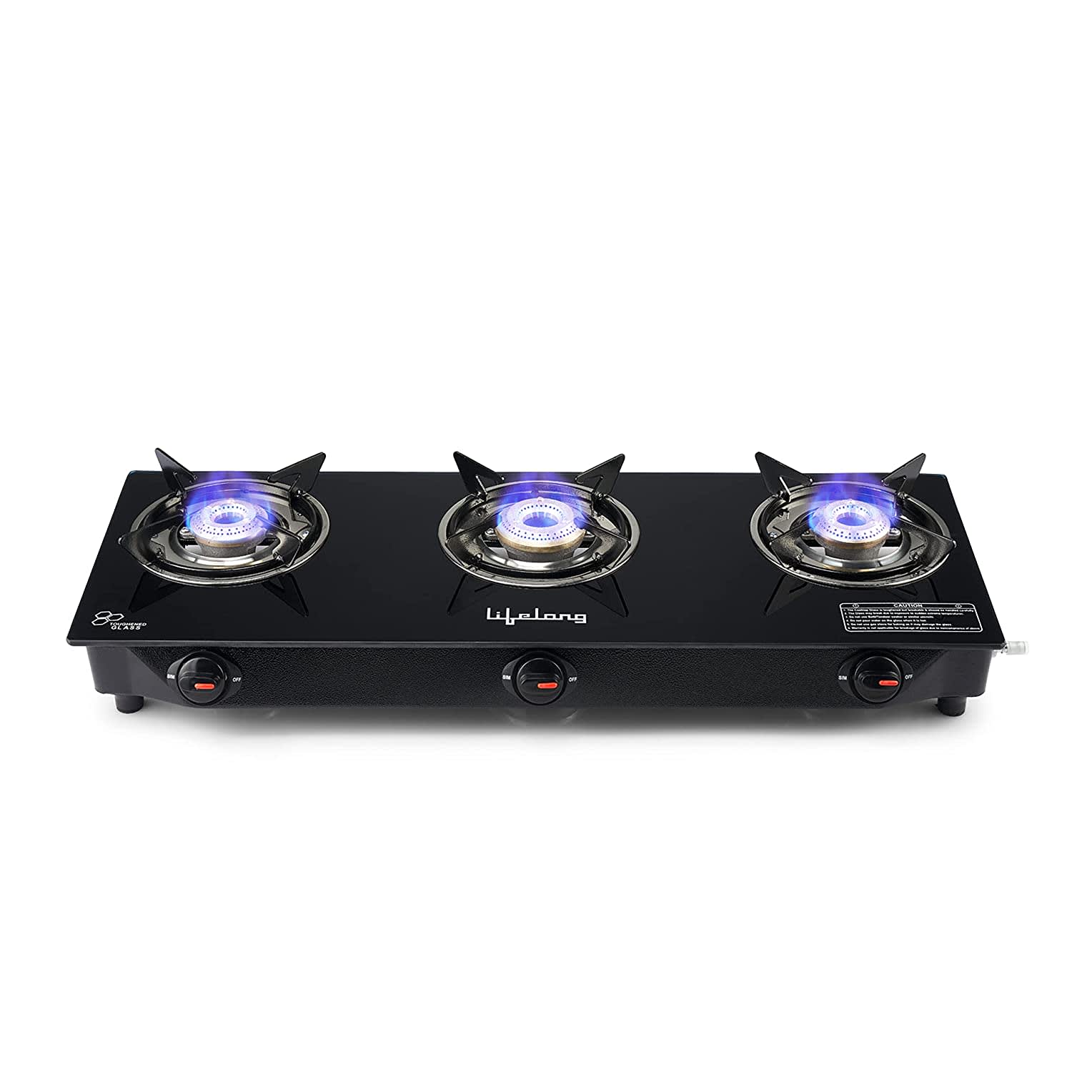 Lifelong LLGS930 Manual Ignition, High Efficiency 3 Burner Gas Stove with Toughened Glass Top, ISI Certified, For LPG Use (1 Year Warranty, Doorstep Service, Black)