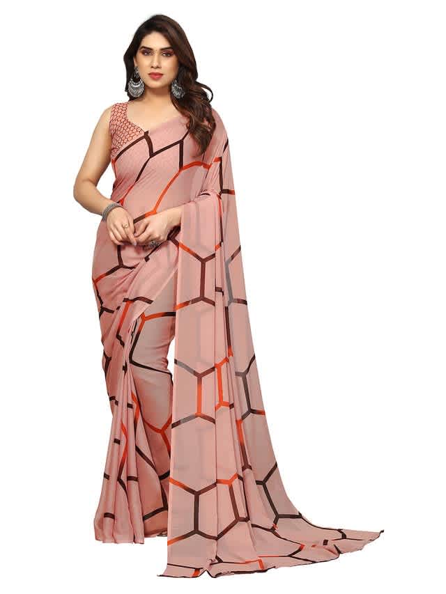 SIRIL Women's Floral Print Geoegette Saree with Unstitched Blouse Piece