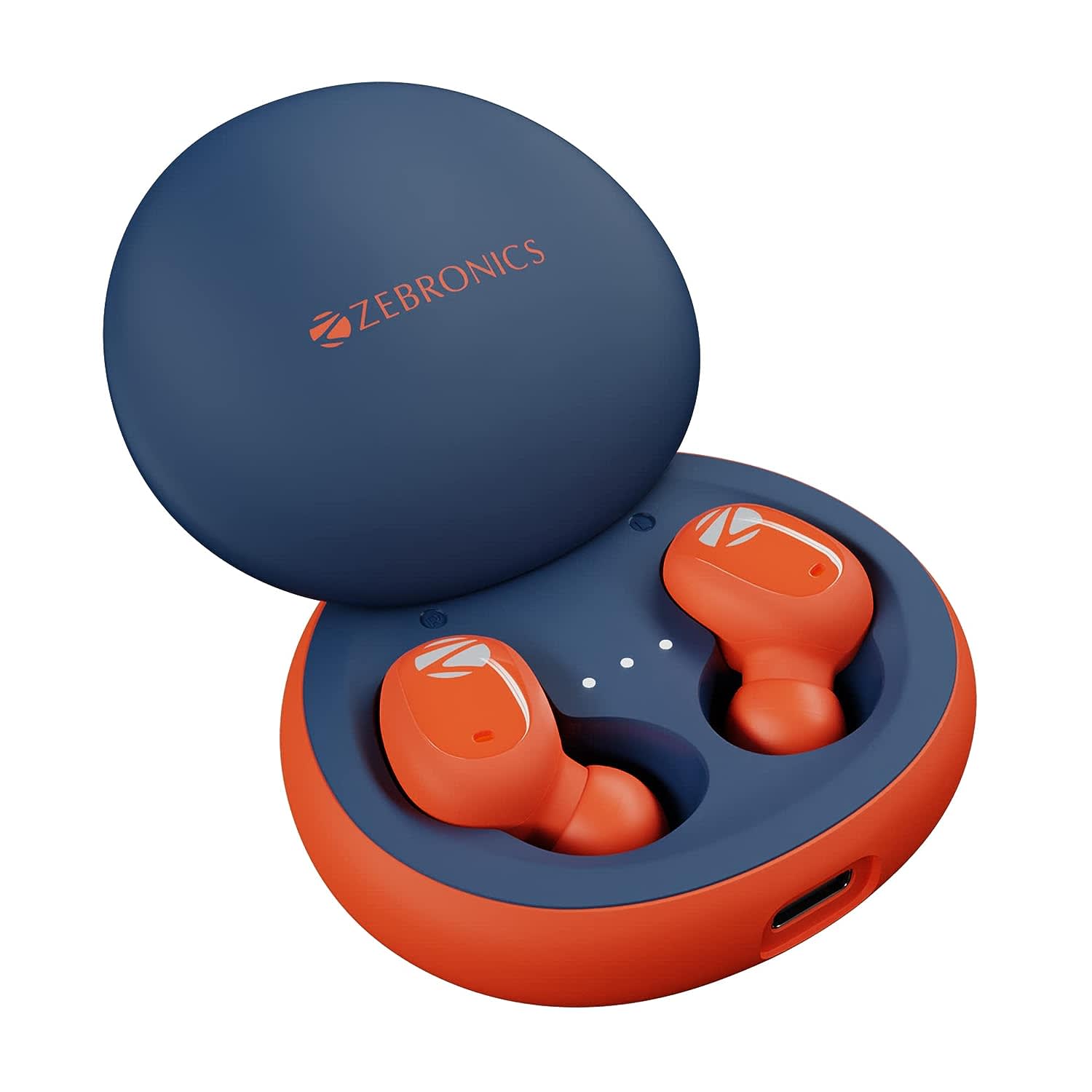 ZEBRONICS Zeb-Sound Bomb N1 True Wireless in Ear Earbuds with ENC, Gaming Mode (up to 50ms), up to 18H Playback, BT V5.2, Fidget Case, Voice Assistant, Splash Proof, Type C, and Mic (Orange Navy)