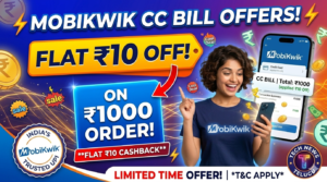 Mobikwik Offers - Flat ₹10 Cashback On ₹1000 Cc Bill