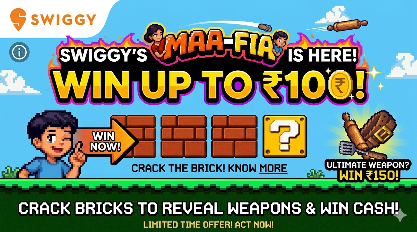 Swiggy Maa-Fia Offer Win Rs100 Freecash + Rs150 Coupon Discount